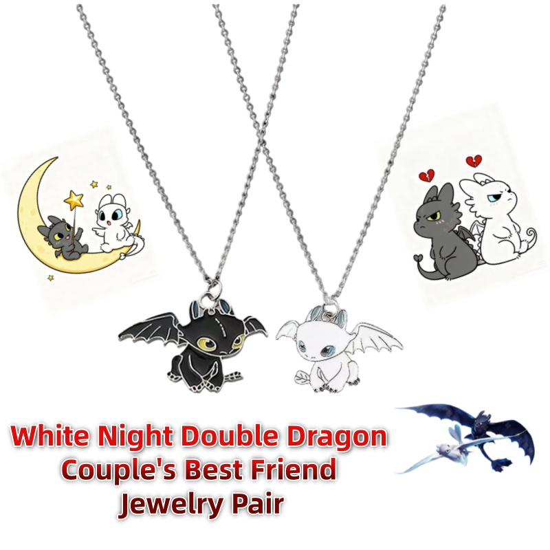 Men'S Accessories Jewelry - Cartoon White Night Double Dragon Necklace