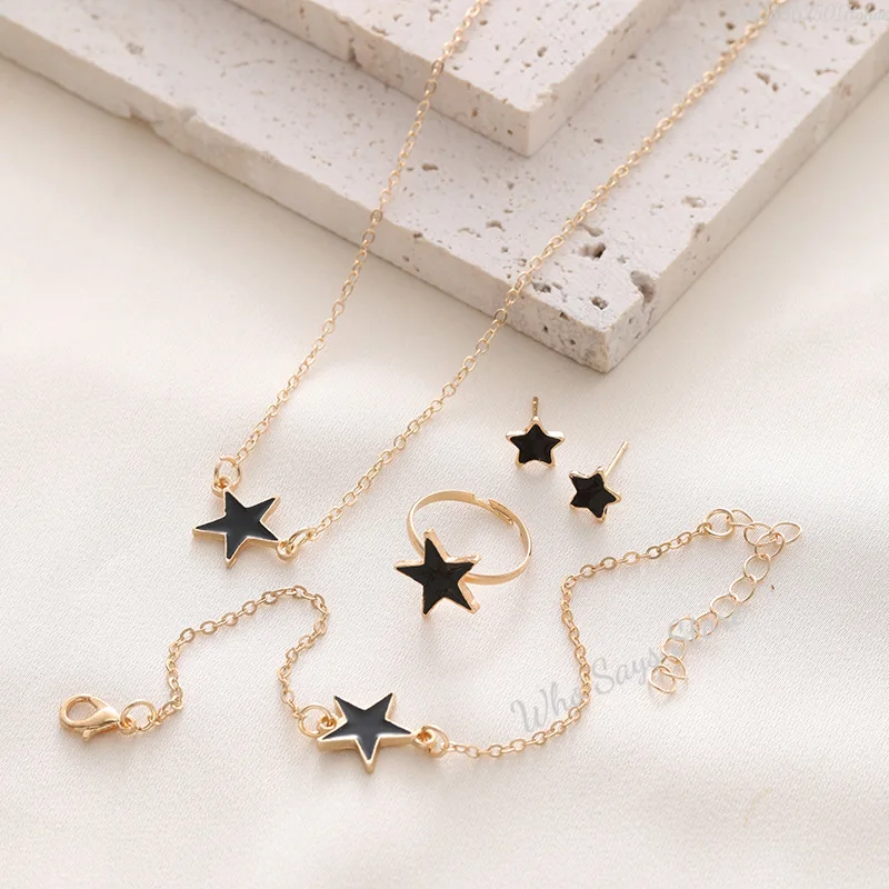 Men Accessories Ring And Bracelet - 5Pcs/set Stars Butterfly Shaped Jewelry Set