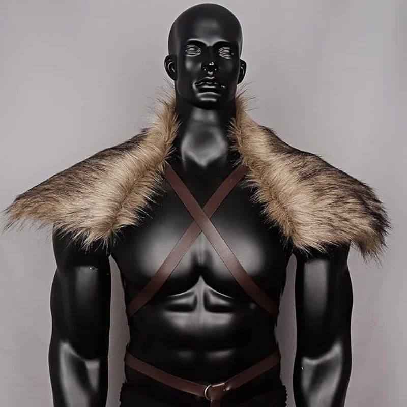 Men'S Viking Accessories - Medieval Men Faux Fur Collar Cape