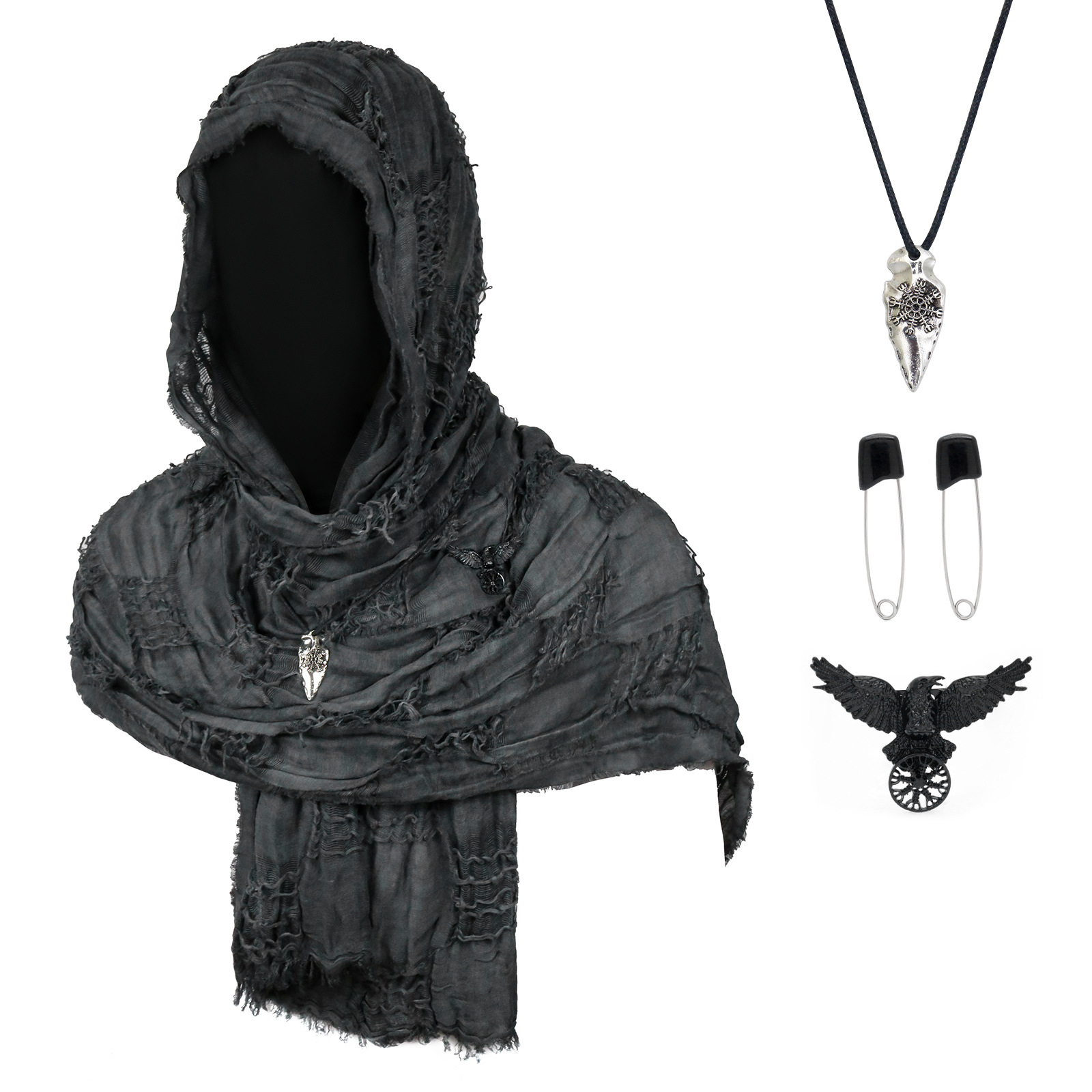 Men'S Viking Accessories - Medieval Viking Cloak Distressed Shawl Renaissance