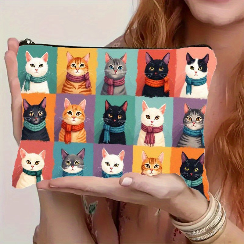 Men Accessories Organiser - Cute Cat Print Makeup Bag, Zipper