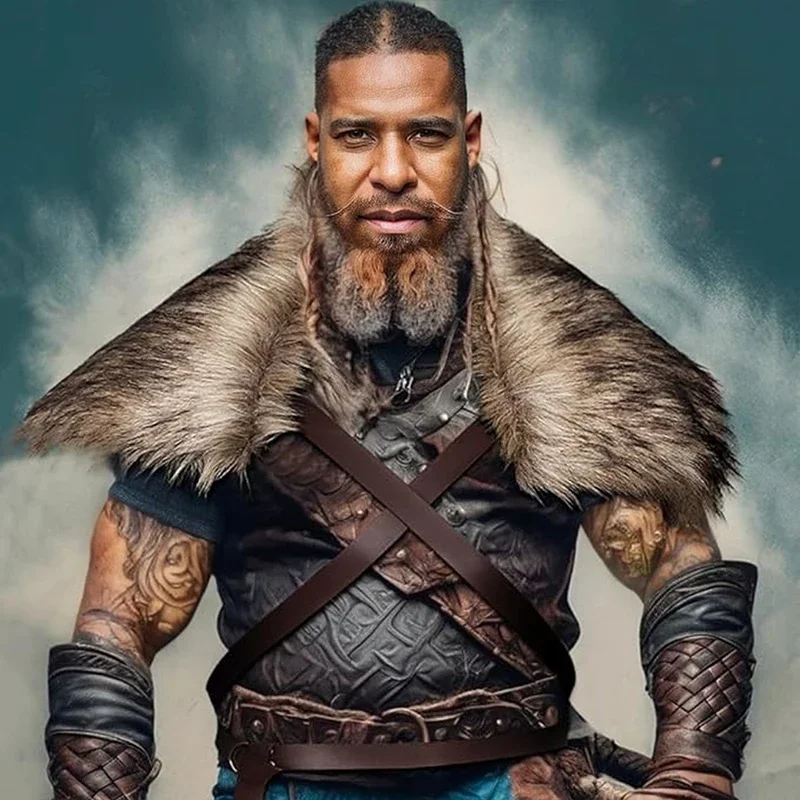 Medieval Men Faux Fur Collar C - Men'S Viking Accessories ulasan dan harga