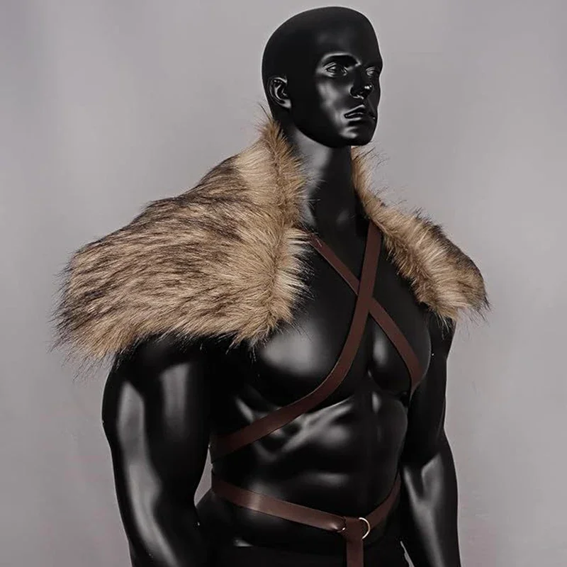 Medieval Men Faux Fur Collar C - Men'S Viking Accessories ulasan dan harga