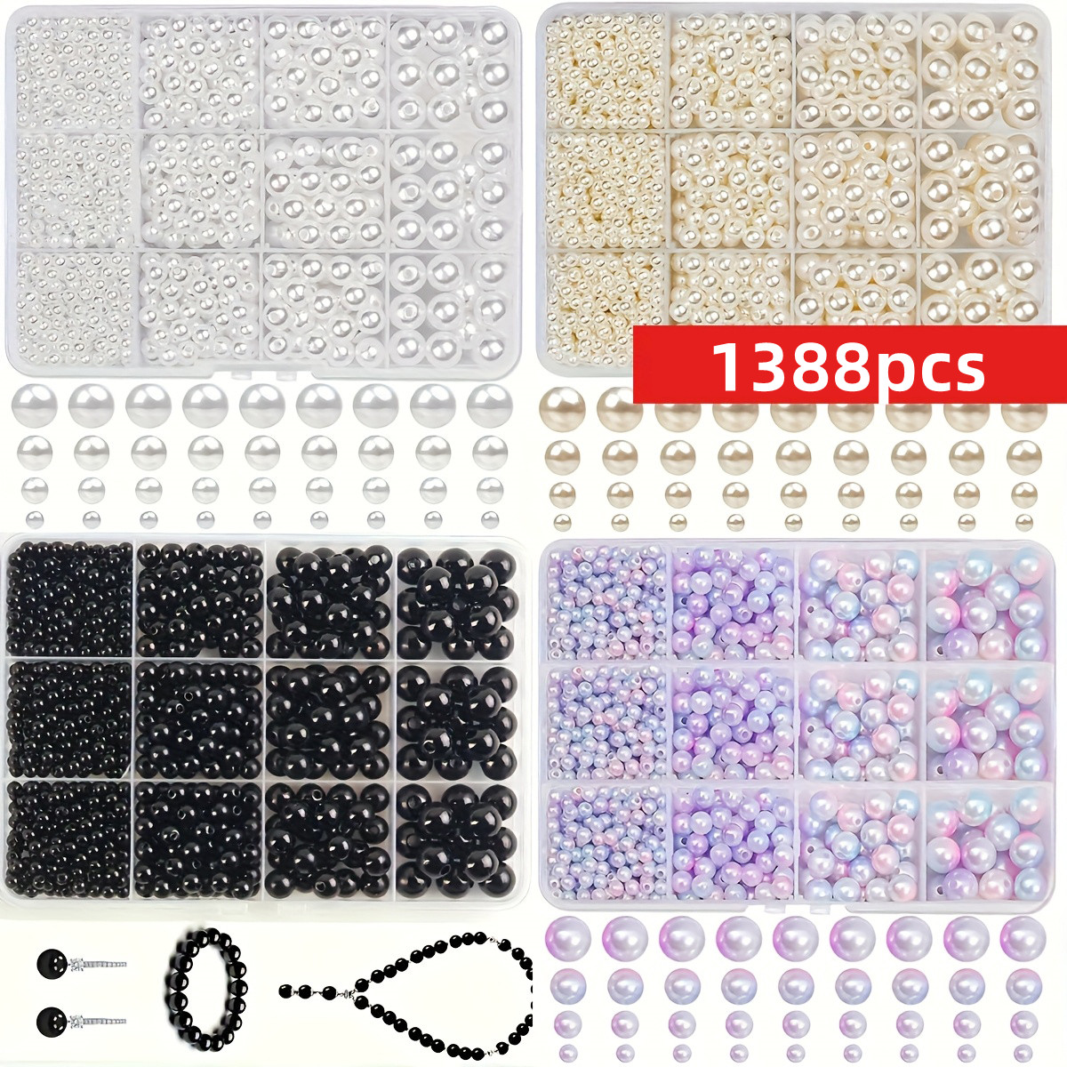 1388pcs 4/6/8/10mm  Black, whi - Bead Bracelet Men ulasan dan harga