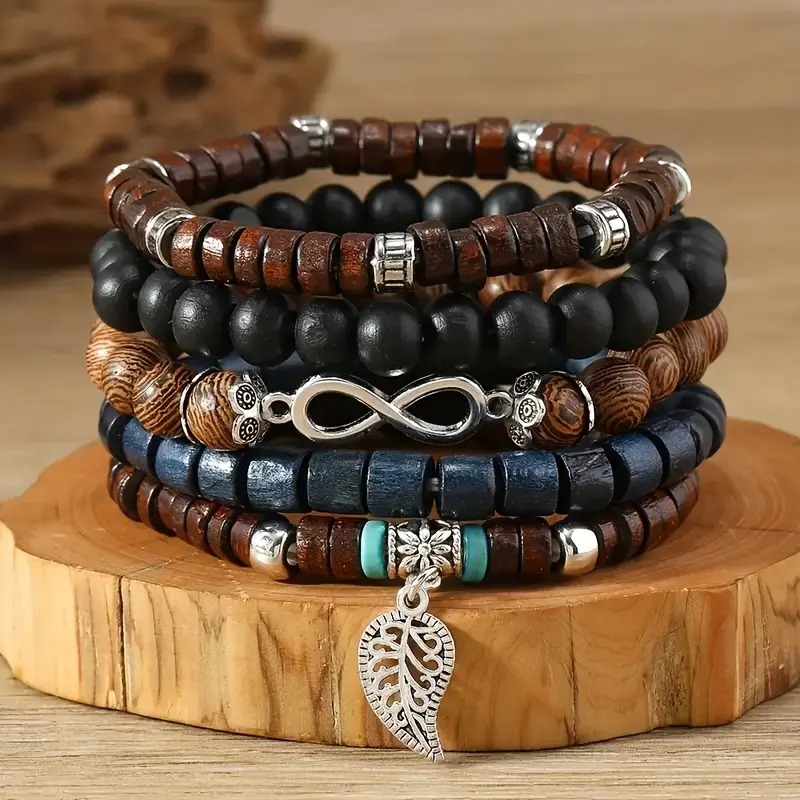 41PCS Natural Wood Elastic Bea - Bead Bracelet Men ulasan dan harga