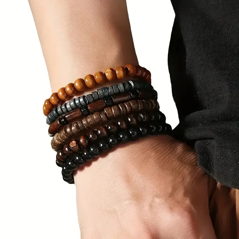 41PCS Natural Wood Elastic Bea - Bead Bracelet Men ulasan dan harga