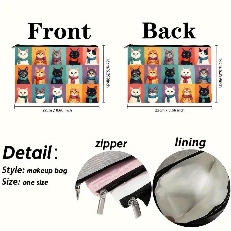 Cute Cat Print Makeup Bag, Zip - Men Accessories Organiser ulasan dan harga