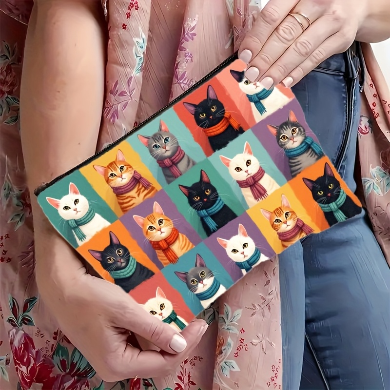 Cute Cat Print Makeup Bag, Zip - Men Accessories Organiser ulasan dan harga