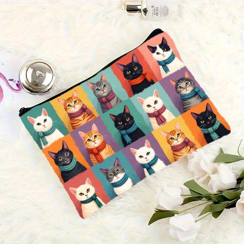 Cute Cat Print Makeup Bag, Zip - Men Accessories Organiser ulasan dan harga